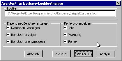 Assistent für die Analyse von Essbaselogfiles 2/4