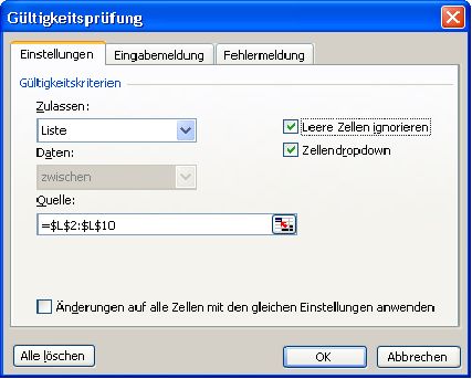 Excel Gültigkeitsprüfung